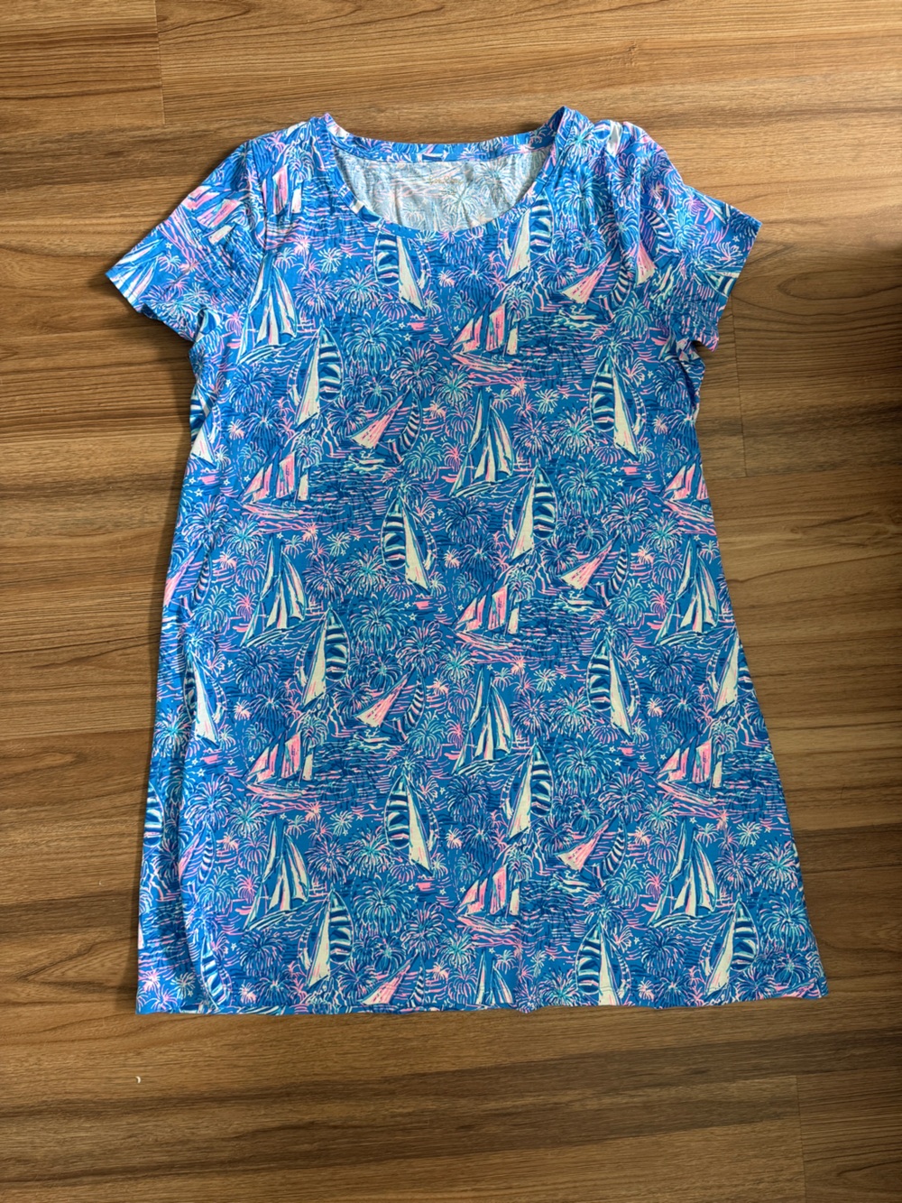 Lilly Pulitzer Blue Pink Gold Palm Print Top